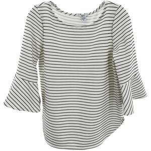 BAR III White Black Knit Striped Long Bell Sleeve Scoop Neck Tunic Top XL